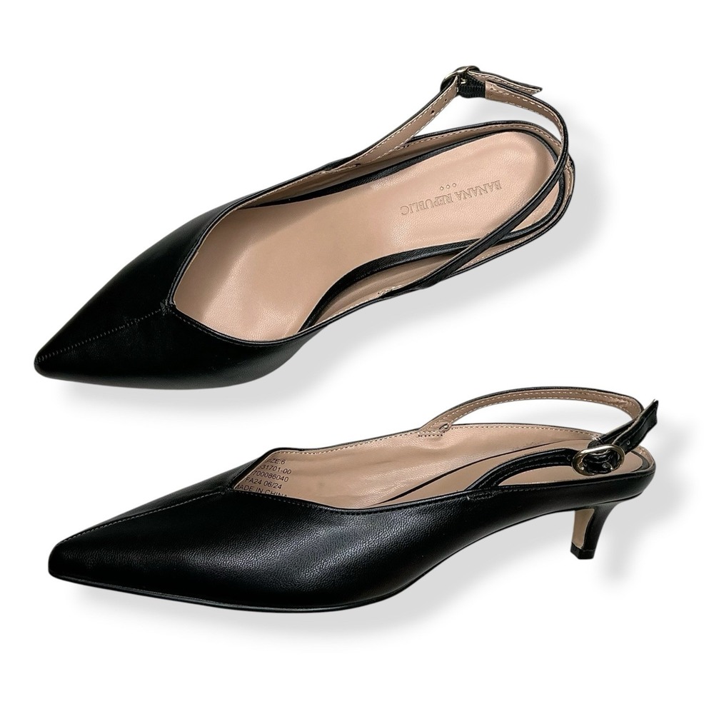 Banana Republic Heels Women Size 6 Black Slingback Pointed Toe Buckle Leather